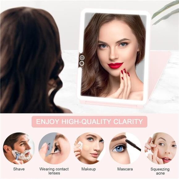 Folding Travel Mirror Lighted Makeup Mirror with 72 LEDs 3 Colors Light Modes - Picture 5 of 8